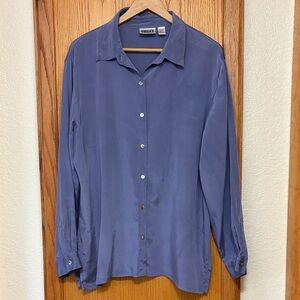 Chico's Periwinkle Button-Up Silk Blouse vintage Easter quiet luxury
